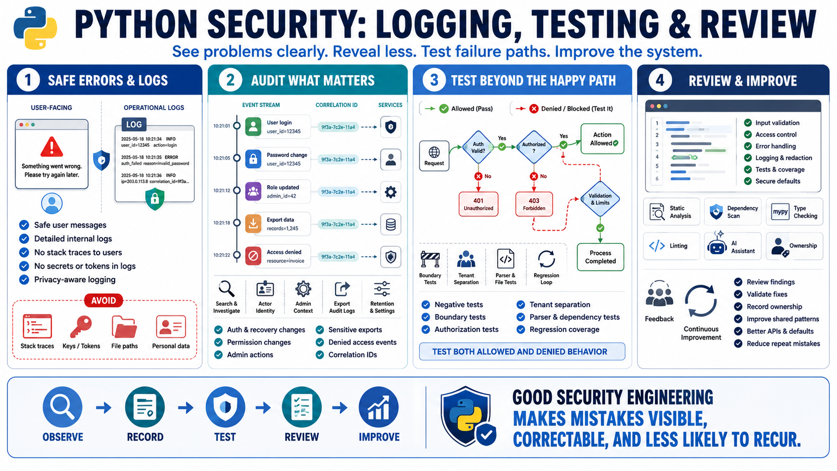 Blank placeholder image for a lesson on logging, error handling, testing, and review mistakes.